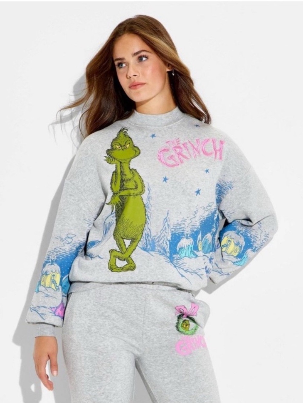 Women’s Grinch Fleece Graphic Sweatshirt XXL - Heather Gray